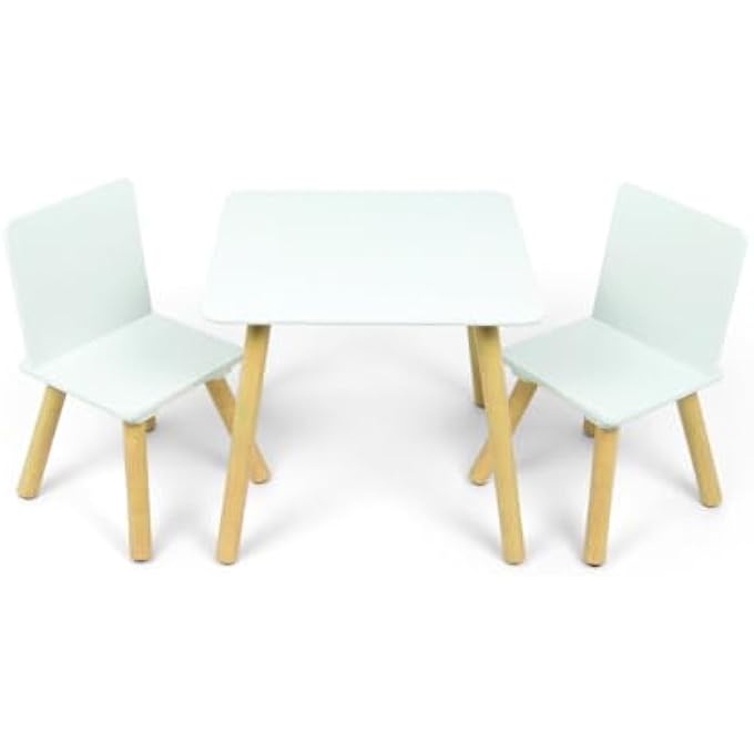 rayihni KIDS WOODEN TABLE SET (50X50X44CM) AND 2 CHAIRS (26.5X26.5X50CM) - Image 1